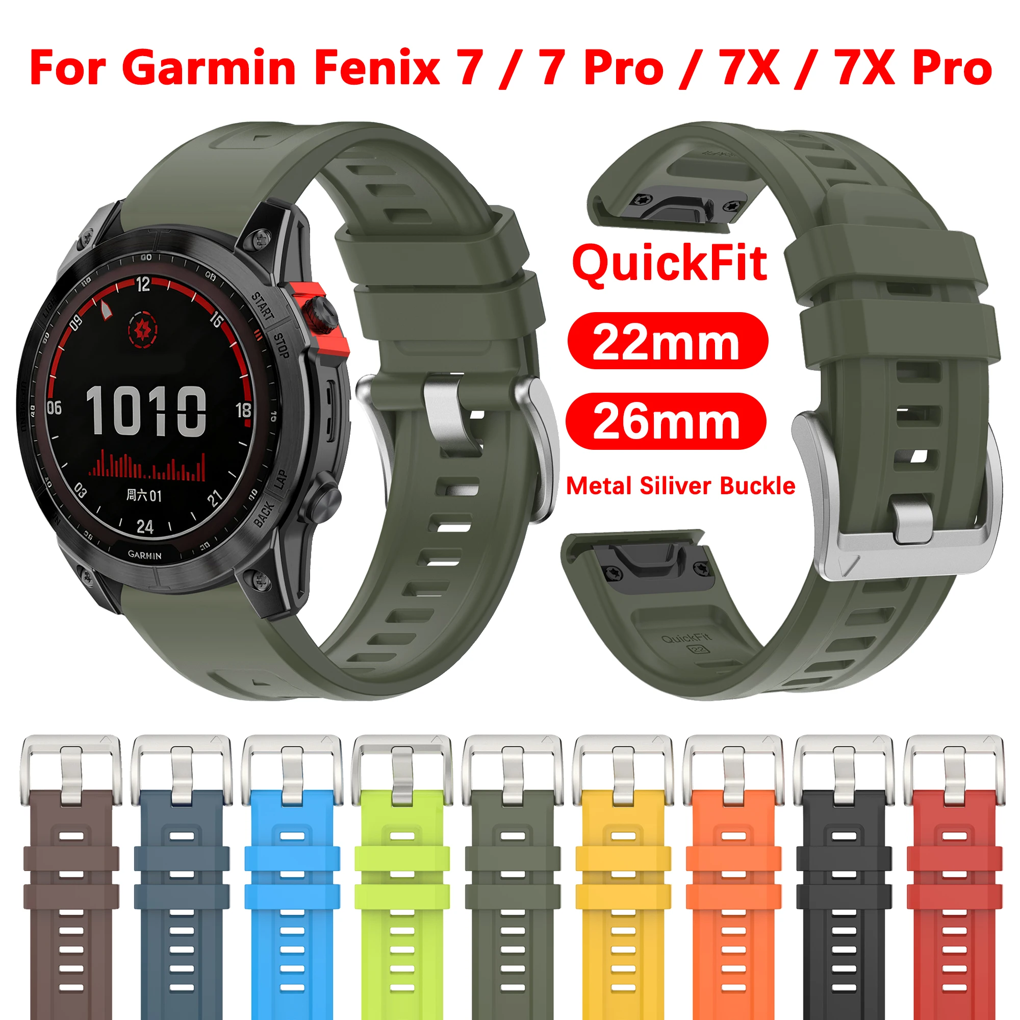 22/26mm Quickfit Silicone Band for Garmin Fenix 8 47mm 51mm E 7 7X Pro/6 6X Pro/5 5X Plus/Epix Pro/Enduro3 Sport Strap Bracelet