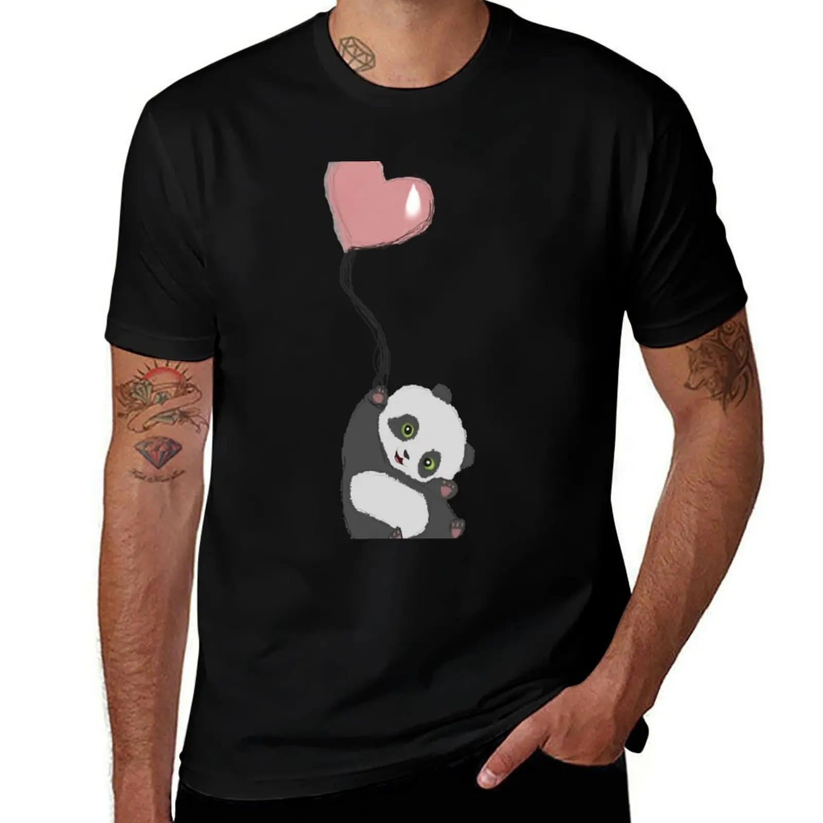 

Panda And Balloon T-Shirt man t shirt summer cotton tshirt 100% T-Shirt