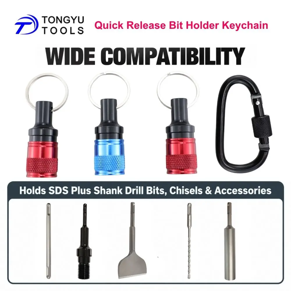 SDS Plus Bit Holder Keychain Set 3 Quick Release Holders Drill Bit Organizer with Screw Lock Carabiner for Drill Bits Chisels