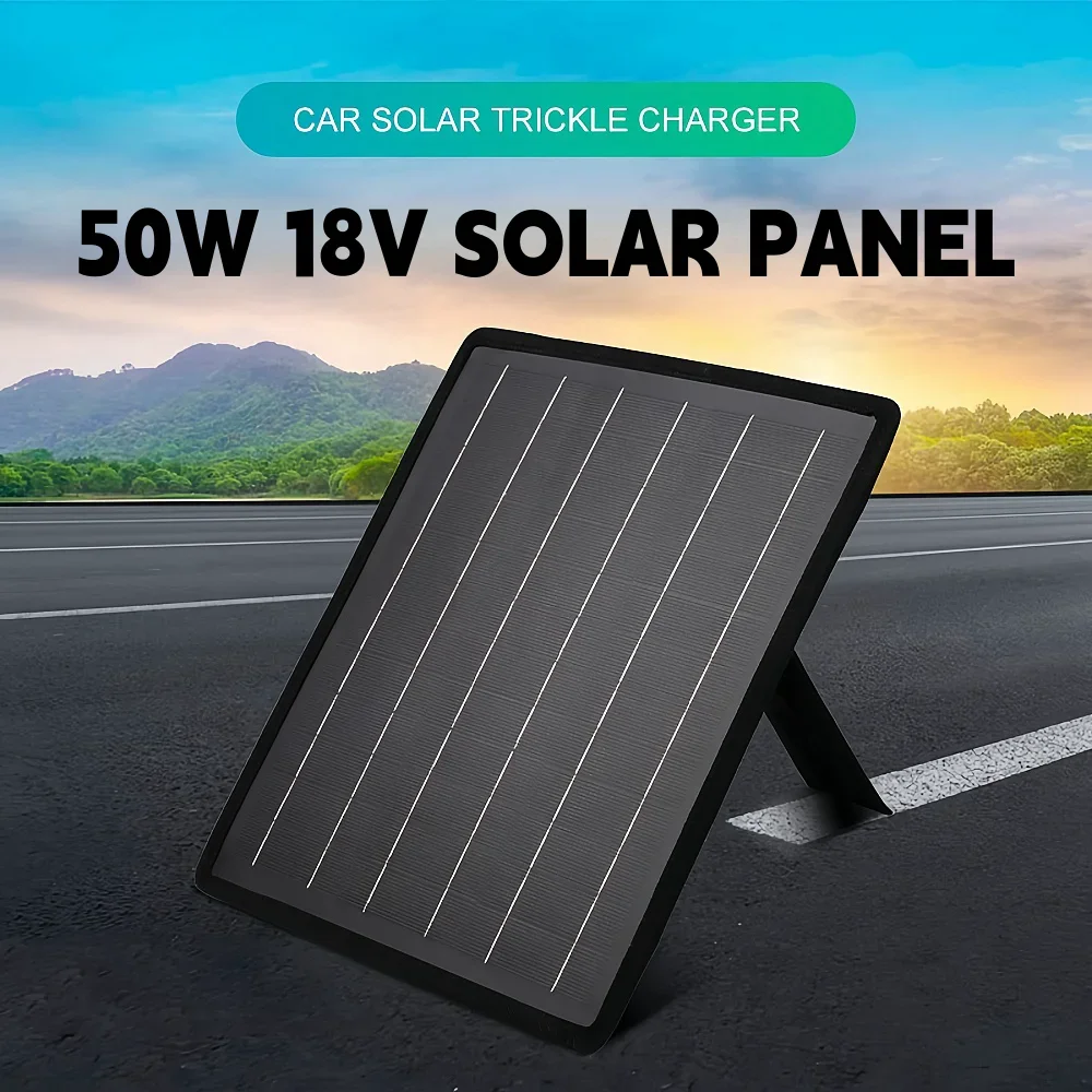

50W Solar Battery Maintainer with Alligator Clips - Universal Trickle Charger for Car Truck RV Boat & Motorcycle Batteries