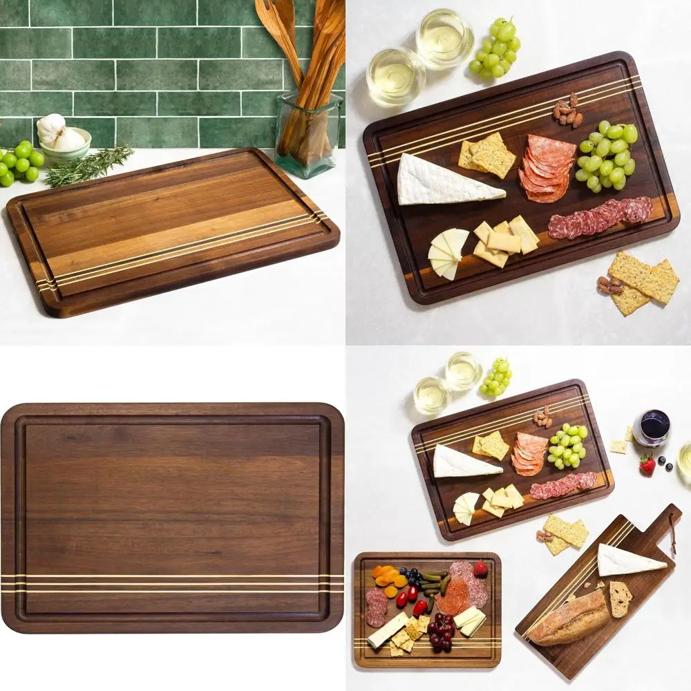 

Большая доска для резьбы по дереву акации 18, с пазом для сока и полосками | Многоцелевой поднос для подачи мясных изделий