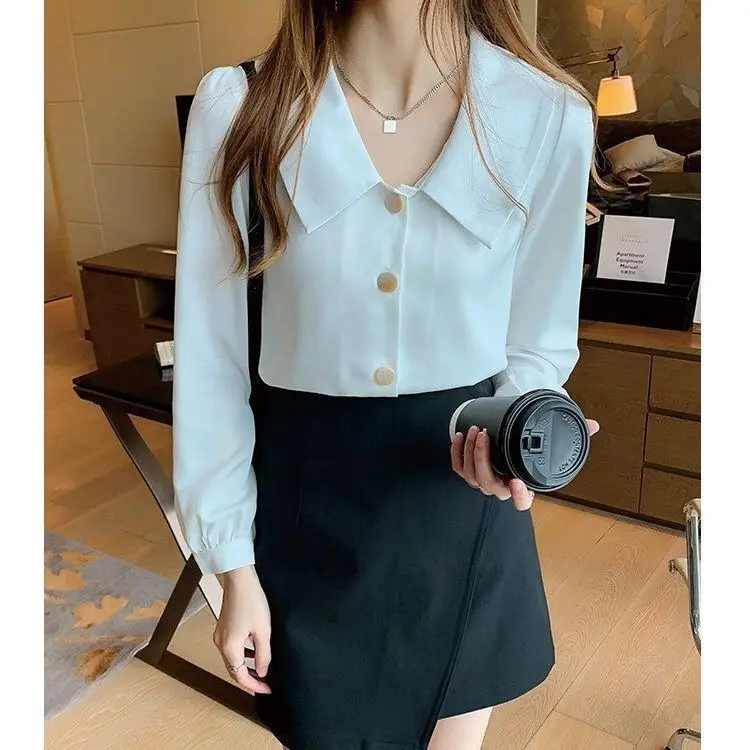 

Long Sleeve Shirts Women Chiffon Pleated Slim Fit Business Feminine Comfortable Romantic Elegant Youthful Daily Work Office Look