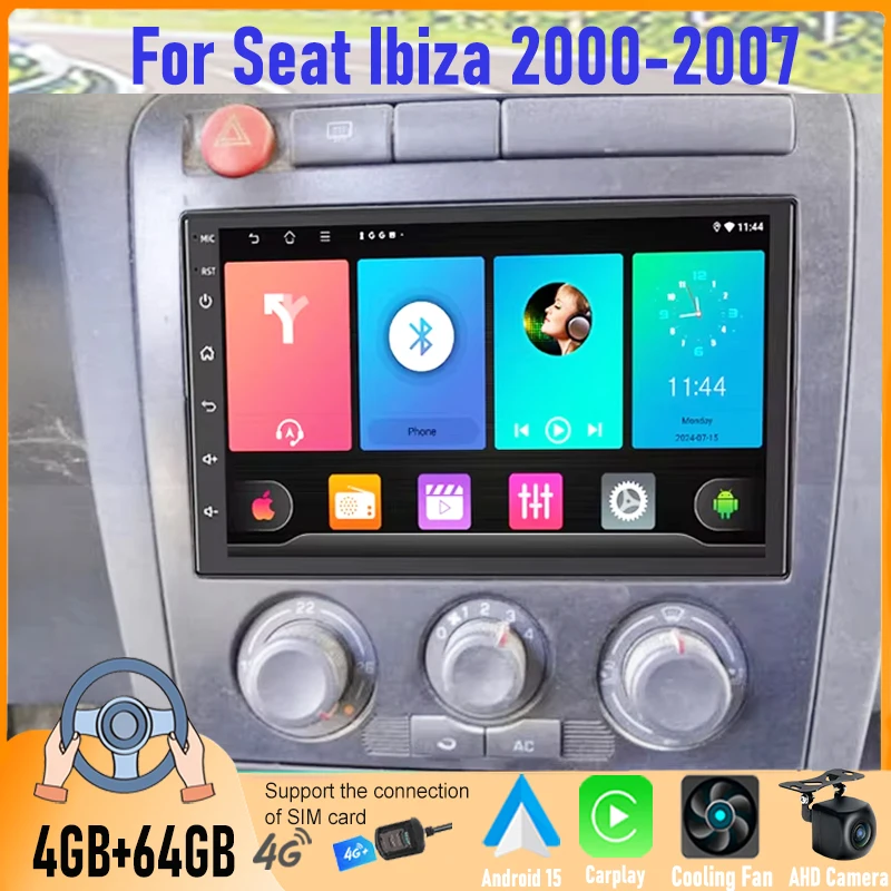 Android 15 7'' For Seat Ibiza 2000-2007 Car Radio GPS Navi Head Unit Carplay Android Bluetooth Camera Google Map Stereo FM
