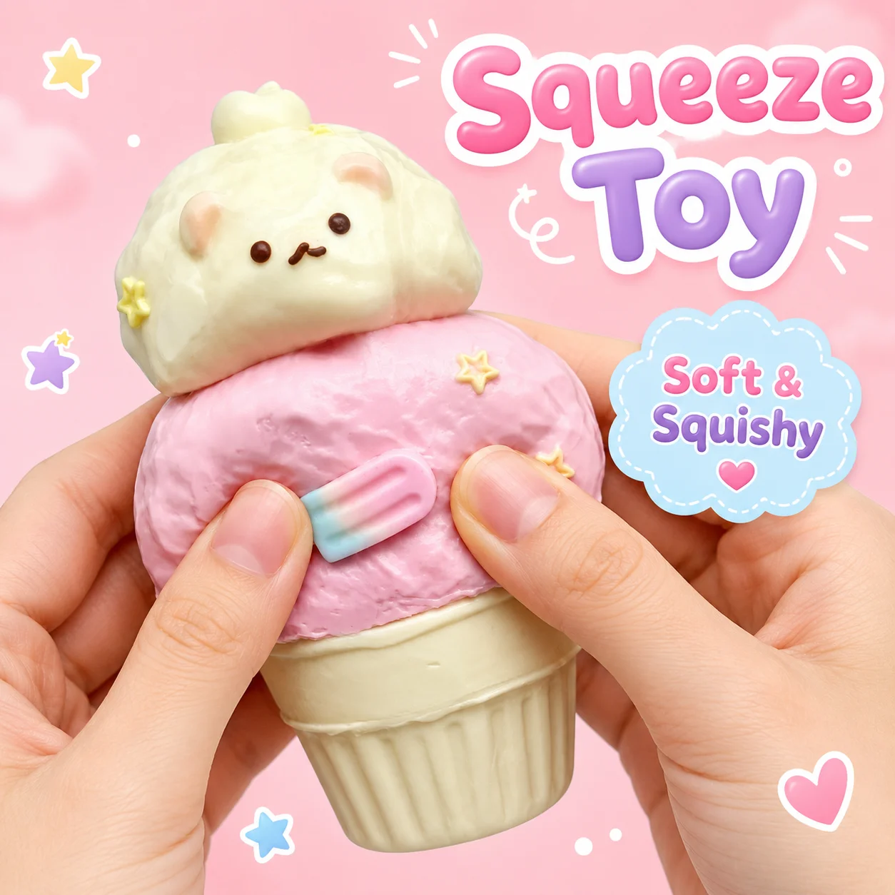 Cute Bear Dessert Squishy Toy Food Grade TPR Squeeze Toy Imitation Ice Cream Model ASMR Decompression Pocket Toy Gift