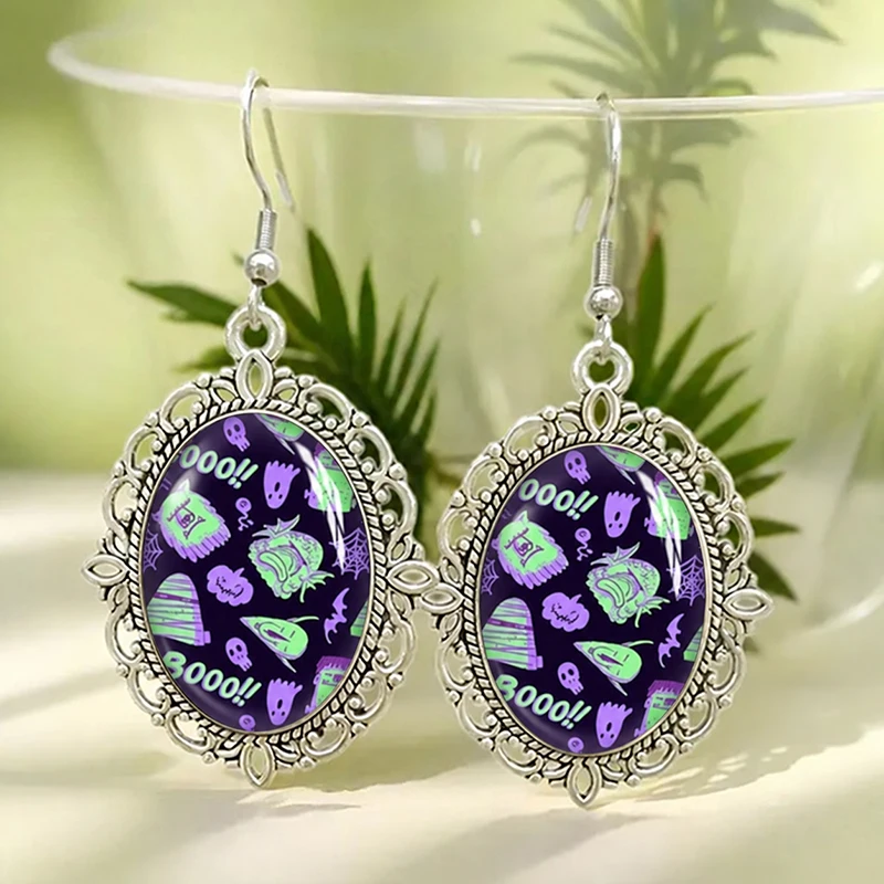 Vintage Halloween Ghost Pumpkin Earrings Retro Gothic Monster Glass Drop Earrings For Women Jewelry Gift
