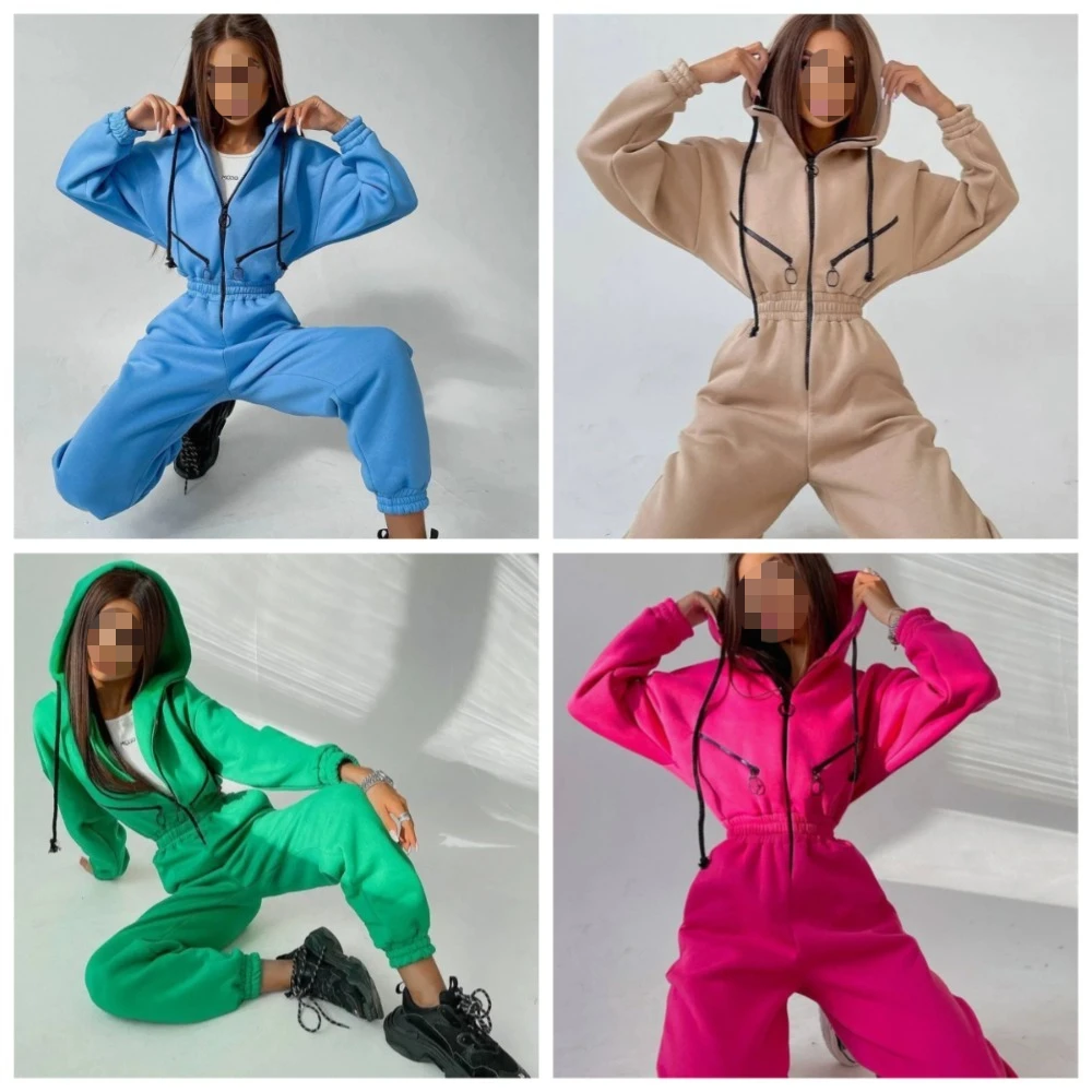

Female Hoodies Jumpsuits One Piece Outfit Warm Fleece Sport Long Sleeve Jumpsuit Women Sportswear Playsuit Zipper Overalls 2024