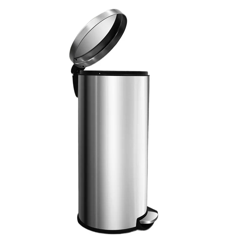 

Morden Waste Bins Round Heightened Trash Can Stainless Steel Pedal Large Capacity Trash Cans with Cover Household Merchandises