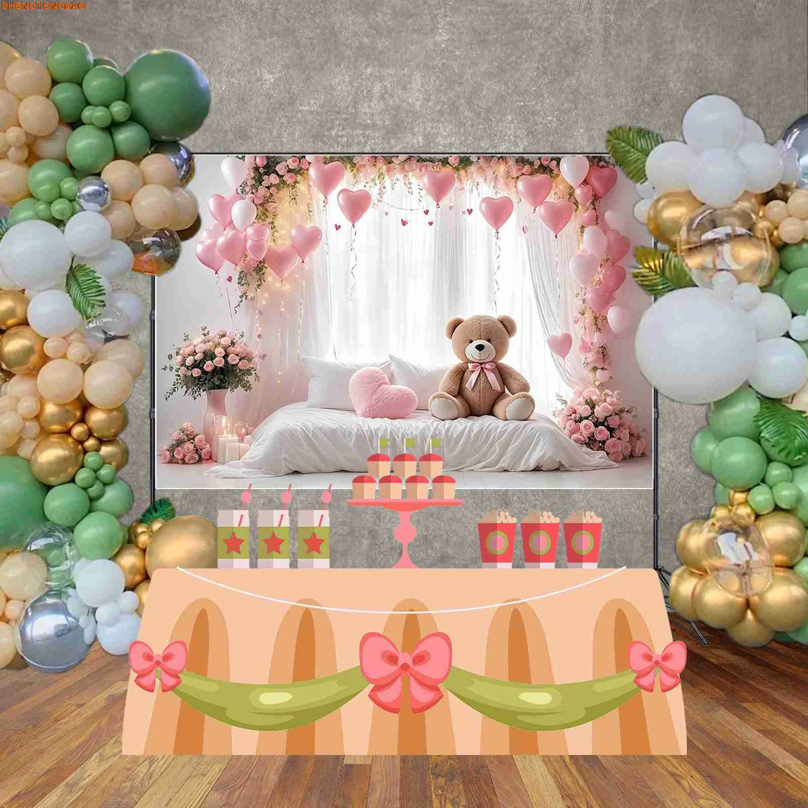 خلفيات للتصوير الفوتوغرافي الوردي غرفة نوم تيدي بير خلفيات التصوير الفوتوغرافي حفلة الطفل التصوير الفوتوغرافي ديكور استوديو كشك الصور الدعائم