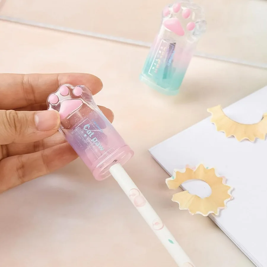 3-delige schattige cartoon kat poot handmatige puntenslijper set voor school- en kantoorgebruik Kawaii plastic puntenslijper ideaal voor meisjes