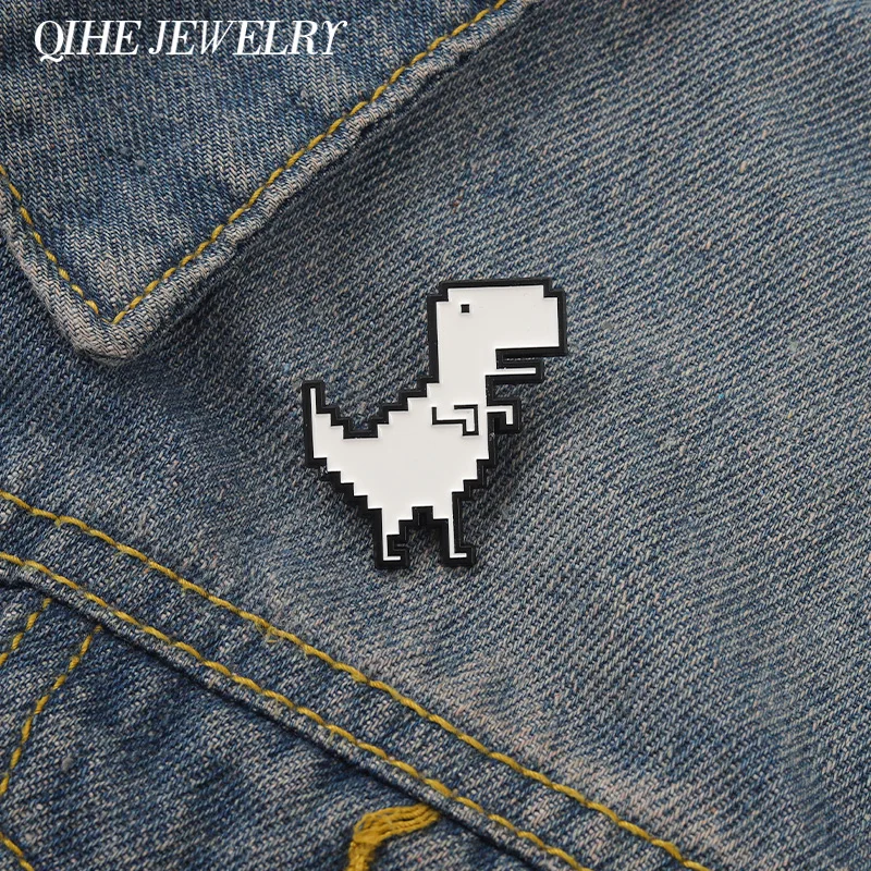 

Pixel Dinosaur Enamel Pins White Animal Cartoon Badge Brooch Lapel Clothes Sweater Backpack Kids Funny Wholesale Jewelry Gift