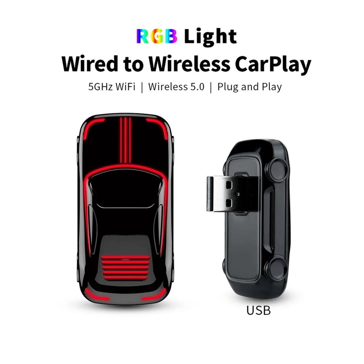 Mini Ai Box RGB Wireless Carplay Dongle Plug and Play Fast C Super Deal y USB Port