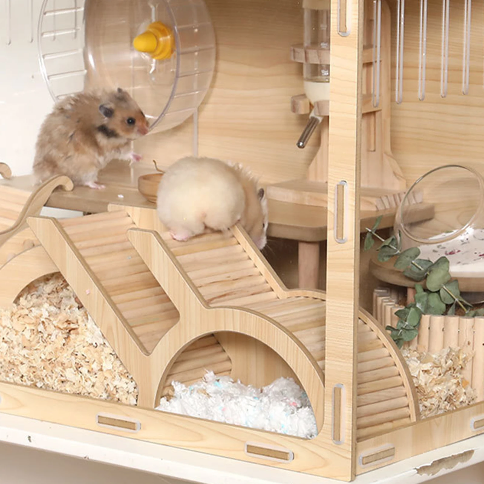 Wood Small Animal Hideout Hut Play Toy with Climbing Ladder Small Animal Habitat Decor Cage Accessories for Gerbils Small Pets