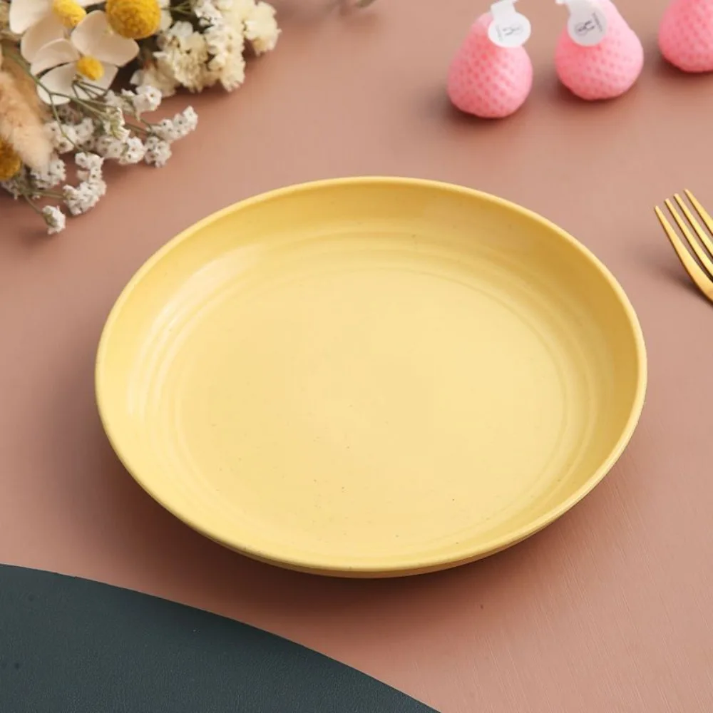 Kitchen Accessories Plastic Wheat Straw Plates Round Lightweight Dinner Plates Unbreakable Microwave Safe Tableware Fruit