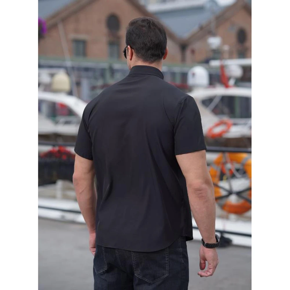 Męski luźna koszulka biznesowy z krótkim rękawem sweter w jednolitym kolorze dużych rozmiarów