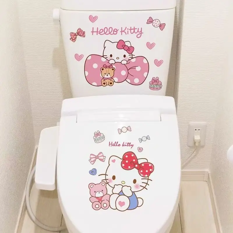 Sanrio Hello Kitty Toilet Sticker, Waterproof PVC Bathroom Sticker, Removable Wall Sticker, Suitable for Home