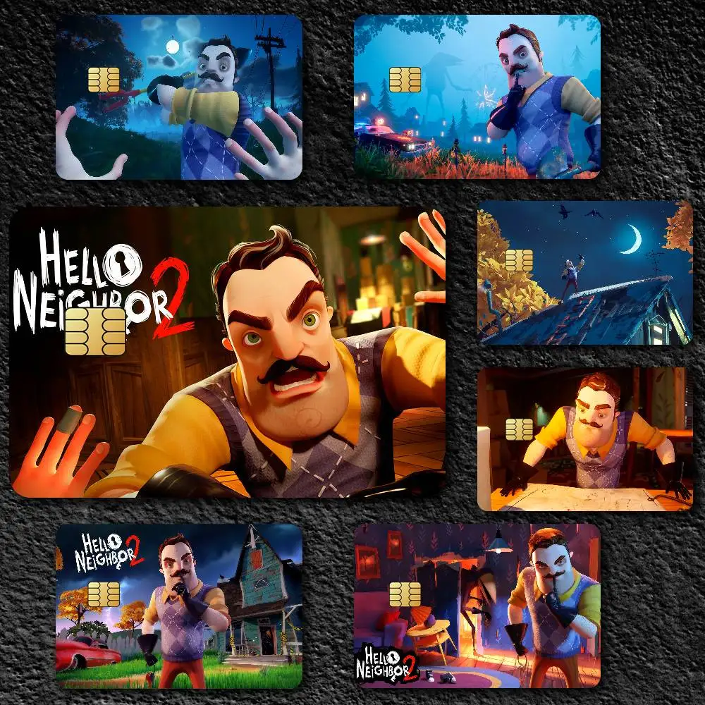لعبة Hello N-Neighbor 2 ملصقات بطاقات جلدية مقاومة للماء غطاء ائتماني 4 قطع ديكور أمامي للخصم حافلة بنكية #1
