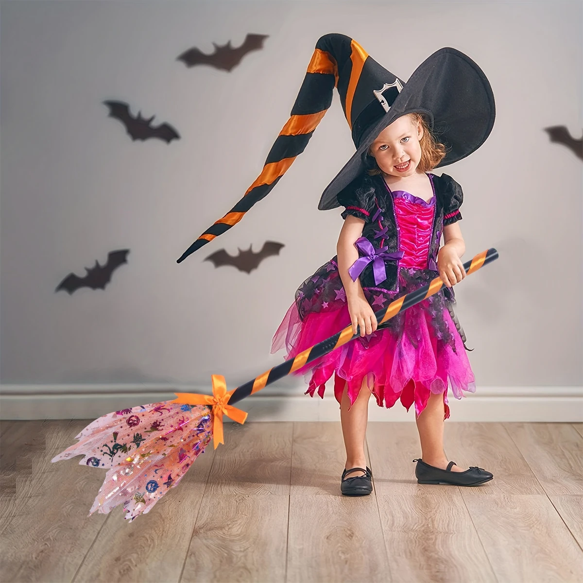 Halloween Witch Broom Happy Halloween Cosplay Broom Props Kids Fancy Flying Broomstick Halloween Party Supplies