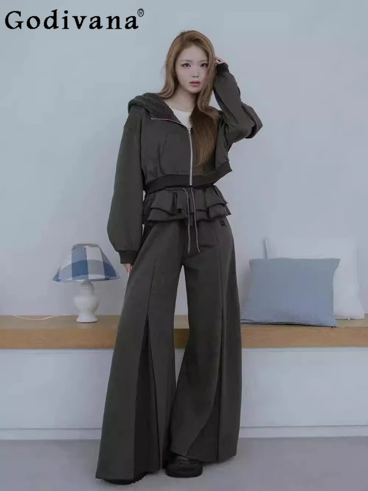

Spring Japanese Style Women's Pants Set Casual Sportswear Women's Clothing Student Loose Hooded Short Jacket Trousers Outfit