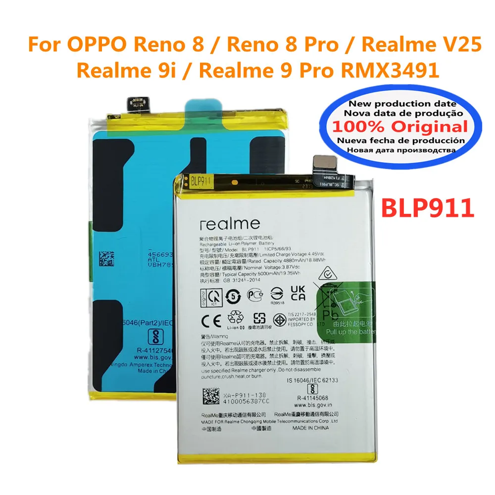 

Original BLP911 For OPPO Realme V25 / Realme 9i Realme 9 Pro 9Pro / Reno 8 / 8 Pro High Quality Phone Battery Bateria 5000mAh