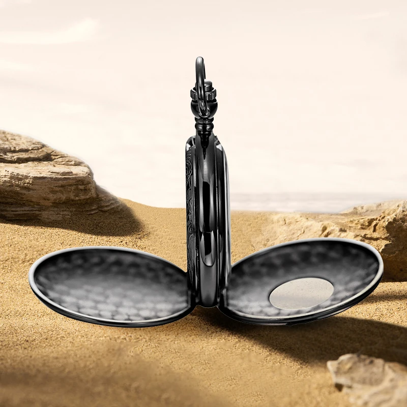 1pc Black Gold Mechanical Pocket Watch with Dial Blue Gold Rich Colors Give a Black Pendant Necklace Suitable for Men and Women