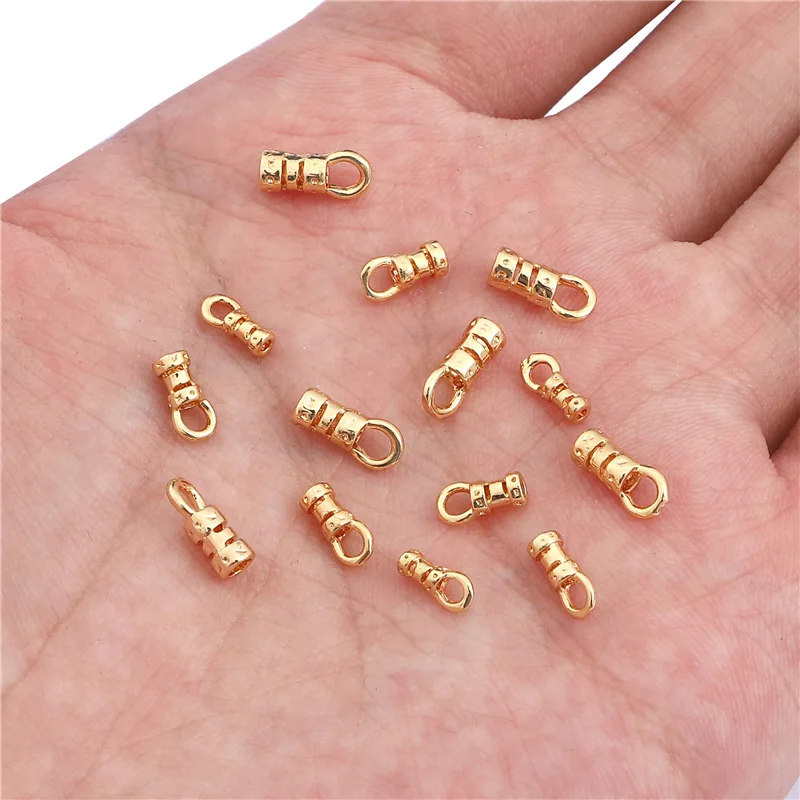 20Pcs 18K Gold Plated Brass Crimp End Caps with Loop Tube Barrel Chains Ends Cap for Diy Leather Cords Bracelet Jewelry Making