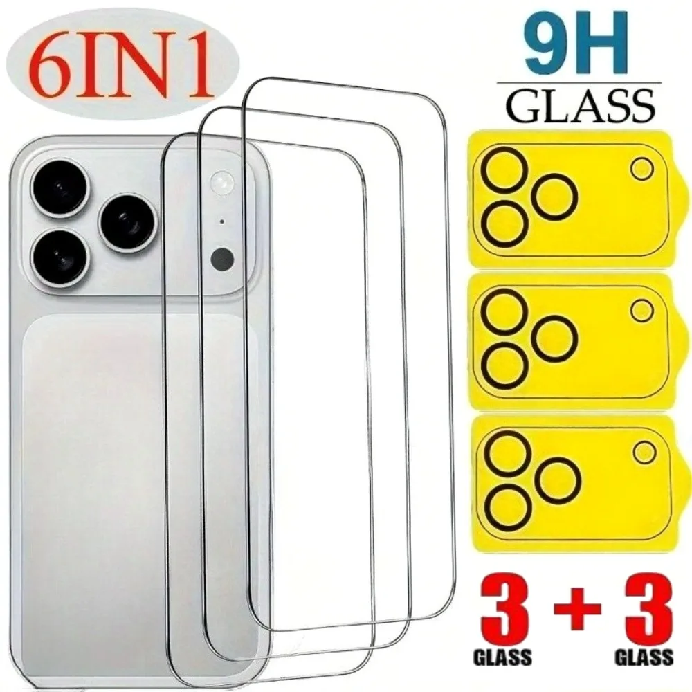

6-in-1 Ultra HD Screen Protector for iPhone 17 16 15 14 Pro Max 13 12 Mini Camera Lens Glass for iPhone 13 12 11 Pro 15 14 Plus