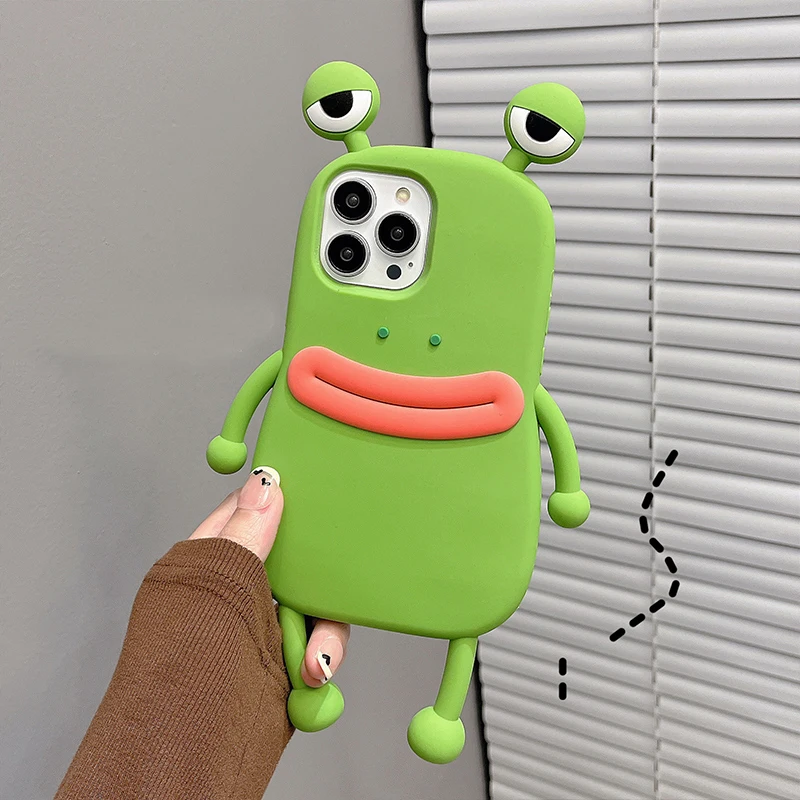 Funny Soft Silicone 3D Frog Phone Case For iPhone 14 13 11 12 15 16 17 Pro Max XS XR 8 Plus Cartoon Cute Shockproof Bumper Cover