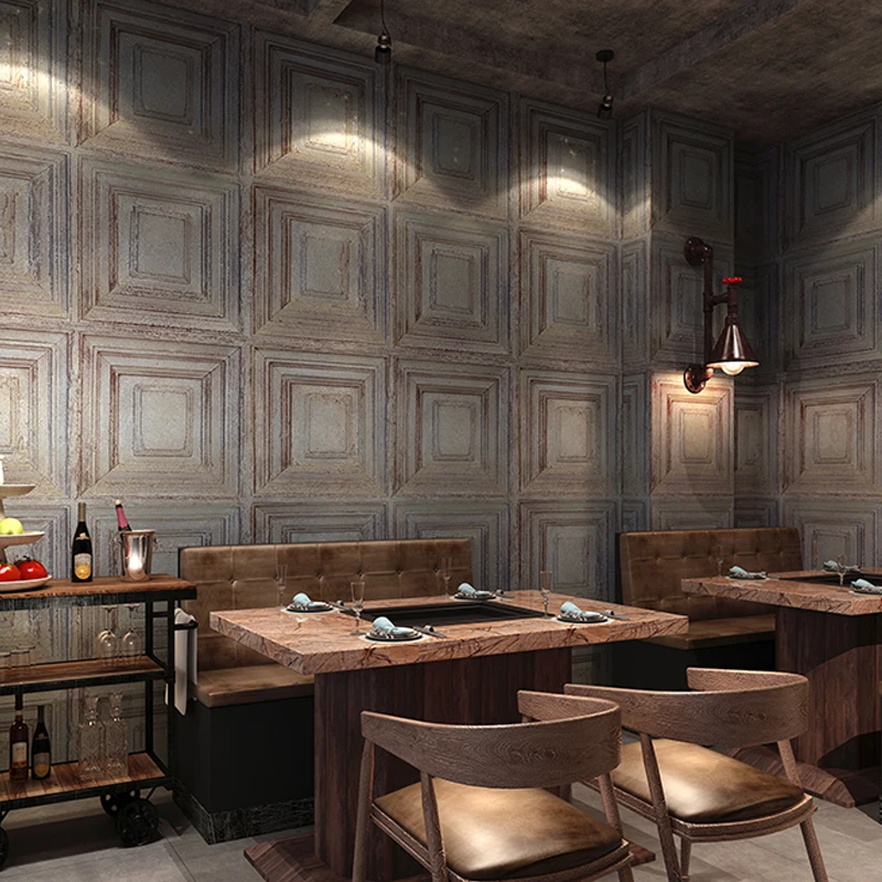 

Retro Industrial Wind Faux Wood Grain Wallpaper Gray Living Room Bedroom Restaurant Clothing Store Plaid Lattice Wallpaper