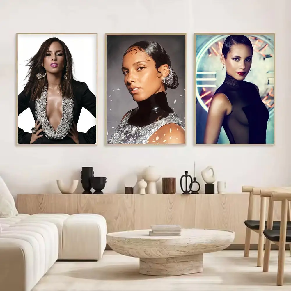 Singer Alicia Keys Painting Calligraphy Stylish Canvas Poster Wall Art for Living Room Bedroom Cafe Office Decor Gift