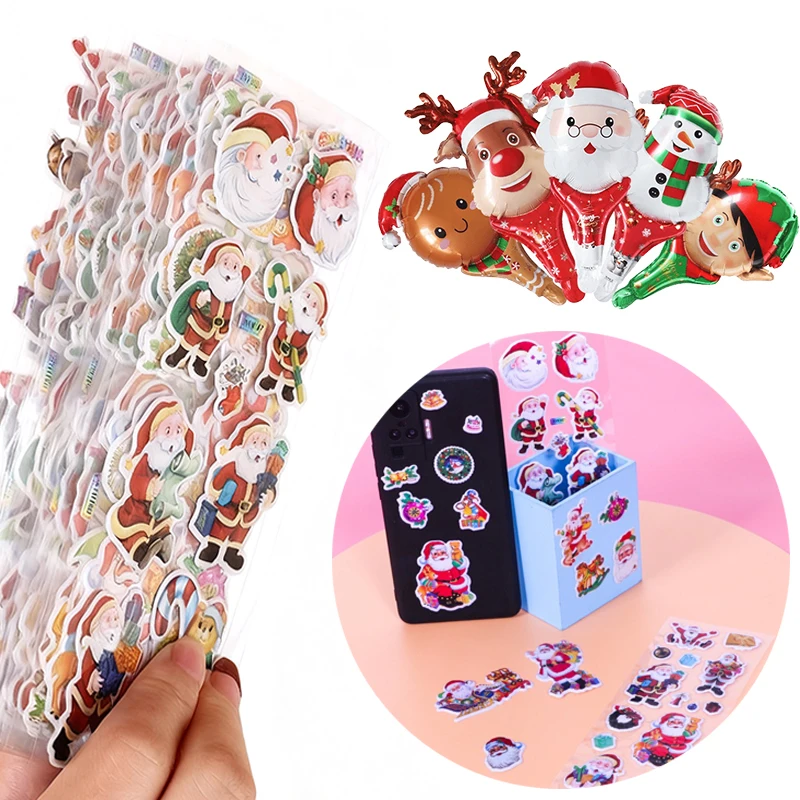 Christmas DIY Decorating Props Set Handheld Balloon with Bubble Stickers 5-20PCS  Festival Cartoon School Reward Stationery ZYF