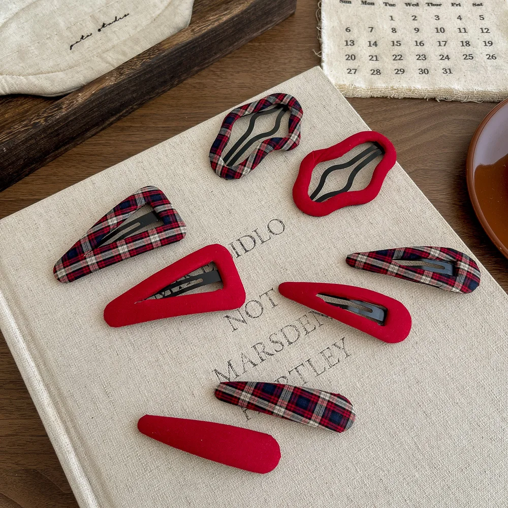

Red Plaid Hair Clip Hairpin Water Drop BB Clip Girl Barrettes Bangs Side Clip Hairpin Kids Headwear Hair Accessories Headdress