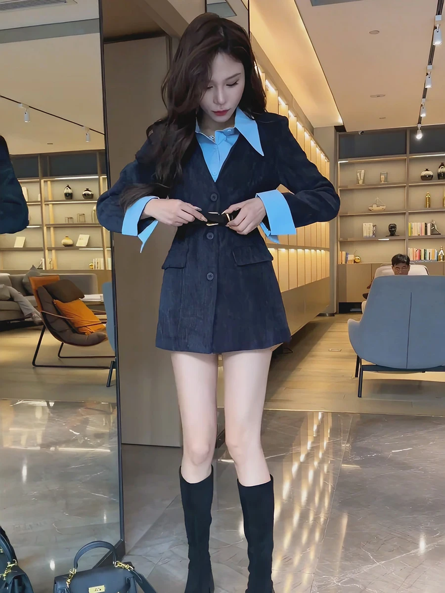 

Повседневный пиджак в стиле пэчворк для женщин, весенняя новинка, маленький размер, уличный стиль, элегантный костюм из нейлоновой ткани, длинный рукав