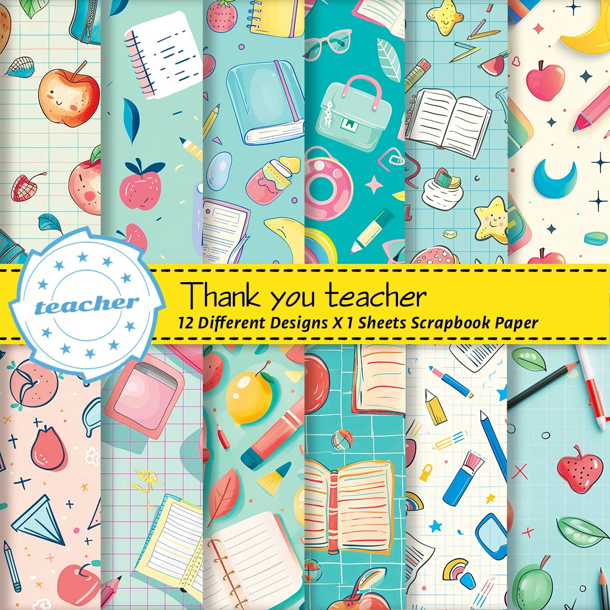 12 Uds. Exquisito libro de recortes con temática del Día del Maestro, almohadilla de papel decorativa para estudiantes de vuelta a la escuela, envoltura de regalo artesanal, decoración de papel