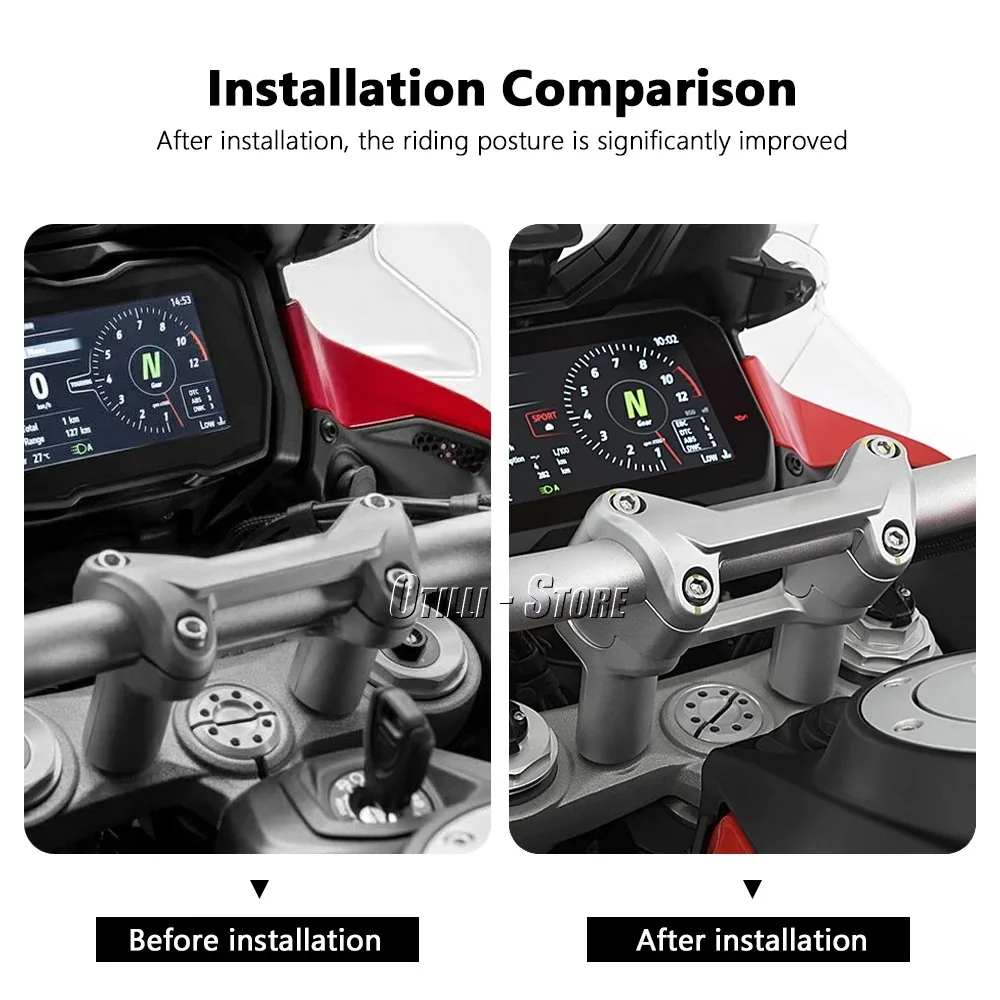 CNC Aluminum Handlebar Riser For Ducati Multistrada V4 Motorcycle Accessories Silver Lift Back Move Mount Lifter