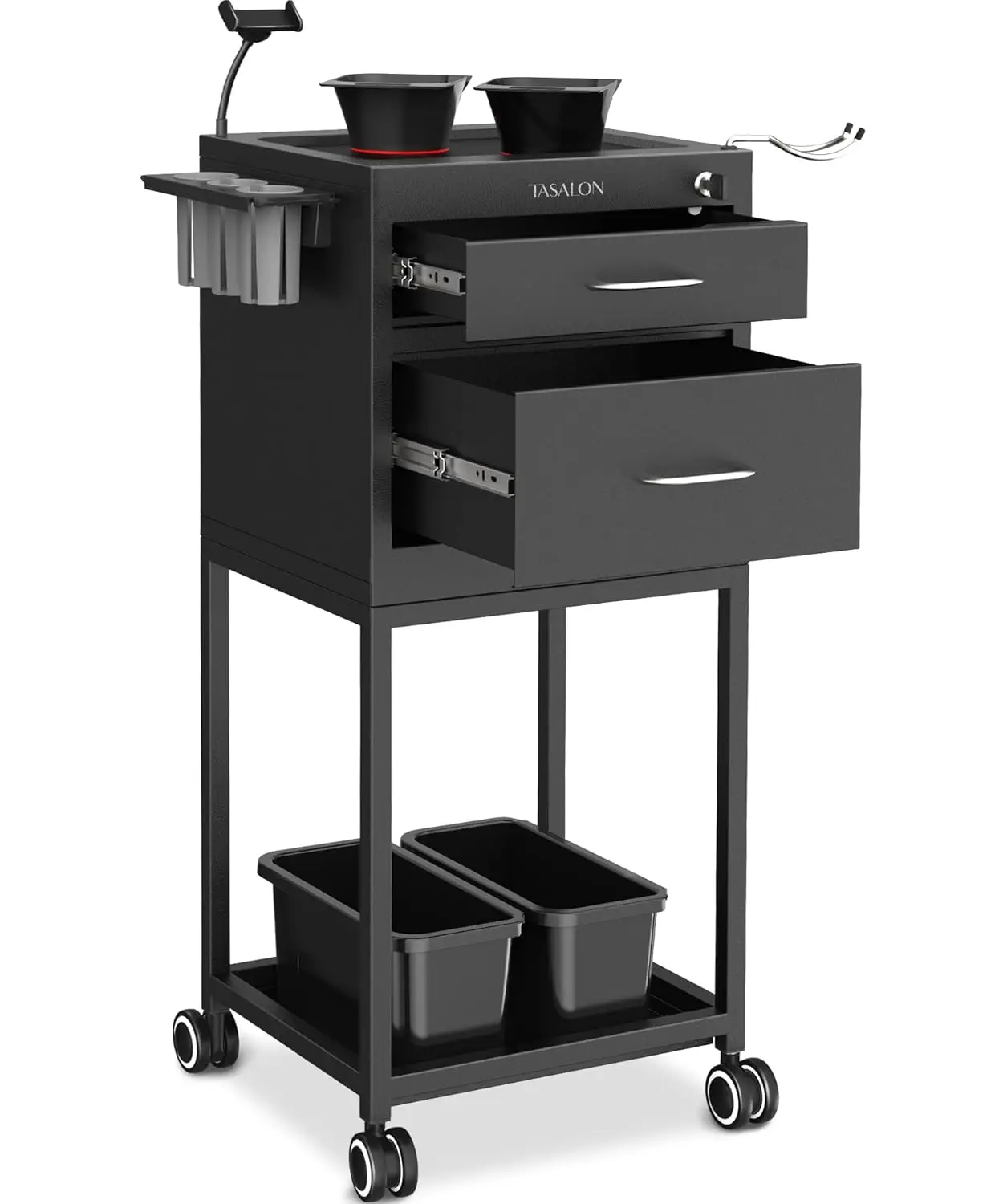 New Upgrade Salon Metal Trolley Cart for Salon Station - Space Saving Salon Rolling Cart with 2 Magnetic Bowls– Beauty C