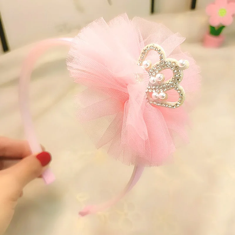 New headwear children's crown hair hoop girls lace mesh ABS drill hoop girls lovely princess hair ornament