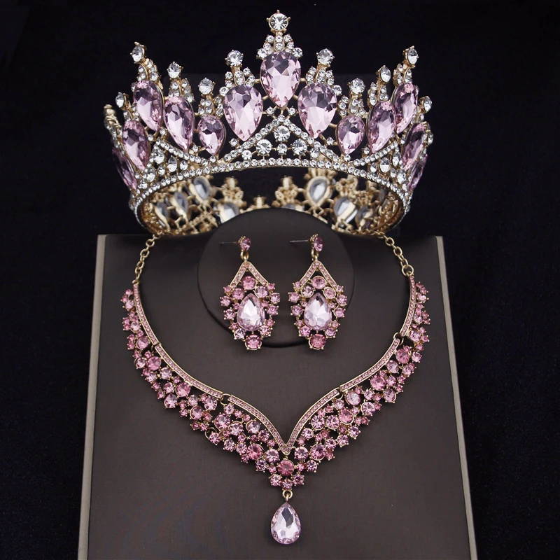 2022 Luxury Crystal Bridal Jewelry Sets For Women Fashion Tiara Crown Earring Necklace Wedding Jewelry Bride Dubai Set Pageant
