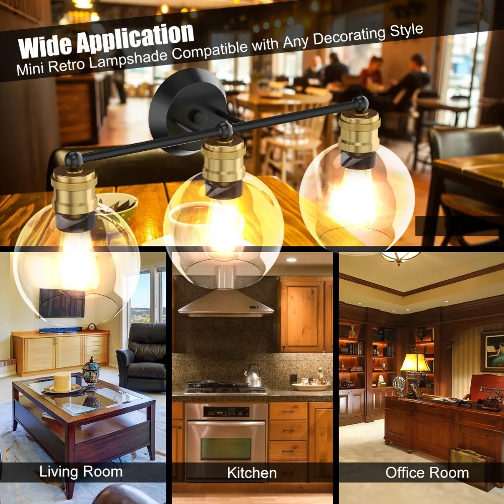 3-light Vanity Bathroom Light w/ 7" Round Clear Glass Shade Vintage Wall Sconce