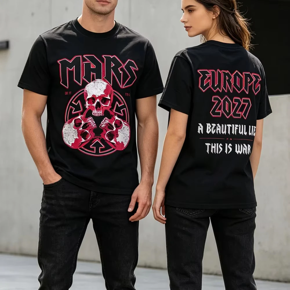 European Tour 2027 Blue Skulls T Shirt Cotton Unisex Men‘s Women's T-Shirts Y2k Fans Exclusive Thirty Seconds To Mars Tee