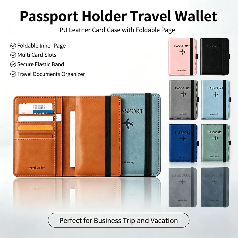 Vintage PU Leather RFID Blocking Passport Wallet Case Multi‑Function ID Bank Card Slots Practical Travel Accessory For Men Women