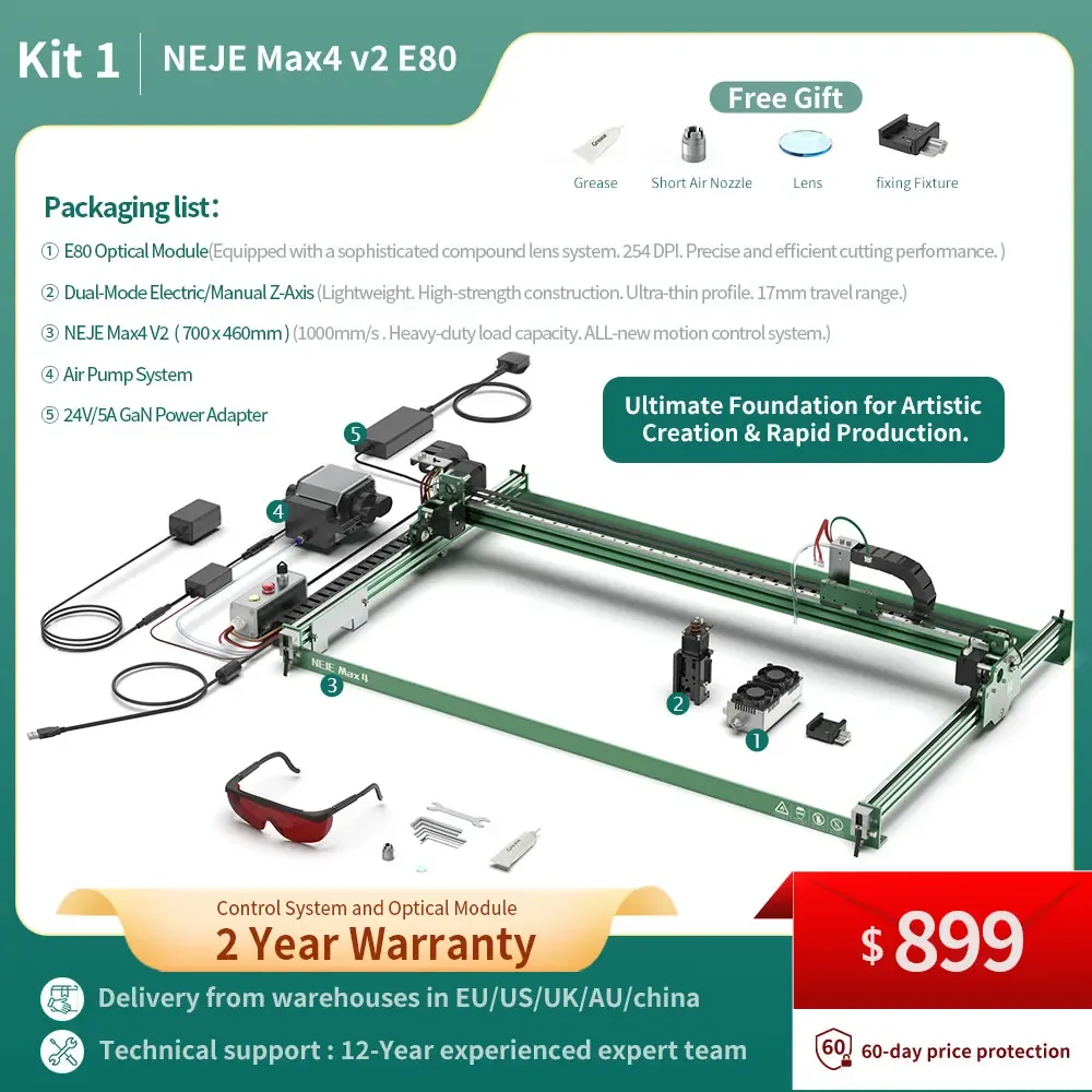 

High-Speed 1000mm/s Laser Engraver, NEJE Max 4 V2, 24W,for Wood/Stone/Glass/Metal, Motorized Z-Axis,DIY & Industrial Use