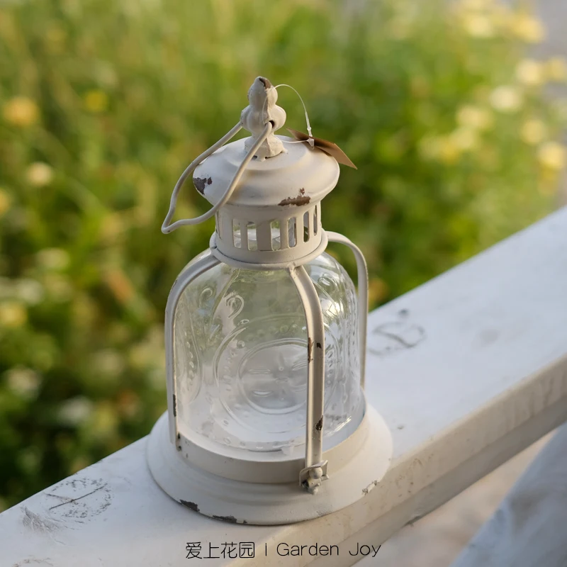 

Vintage White Metal Lantern, Glass Candle Holder for Garden, Patio, Home Decor, Ambient Lighting