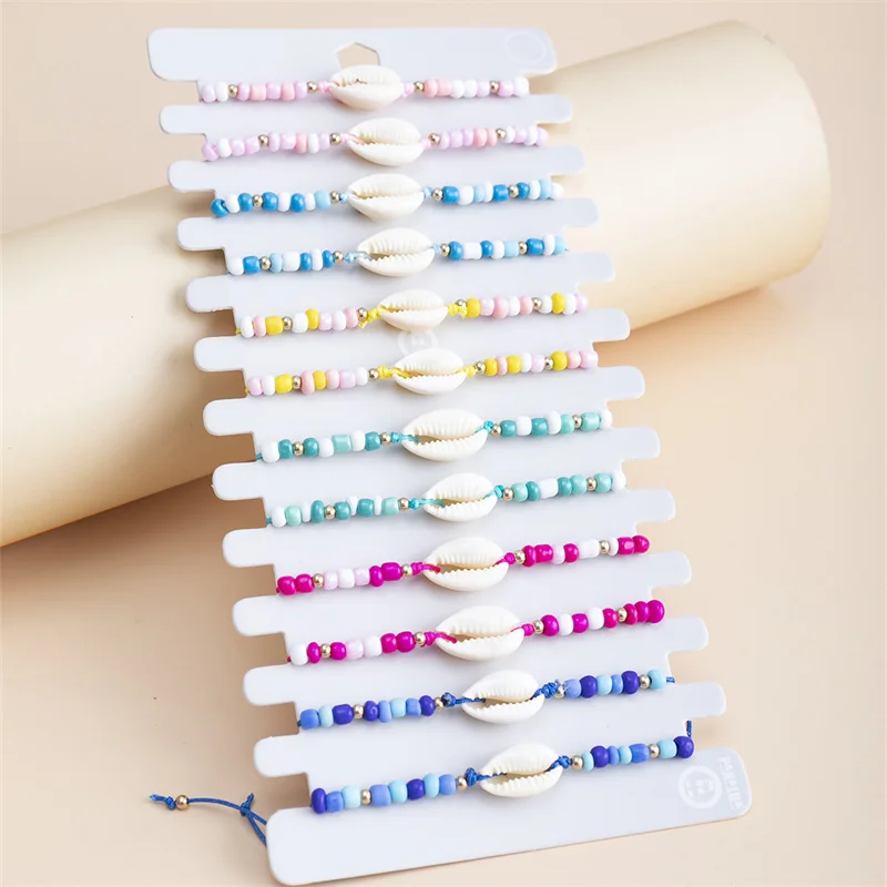 12 pcs/set Shell String Rope Adjustable Braided Bracelets Set Colorful Beads Chain Charm Bracelet Jewelry Gifts