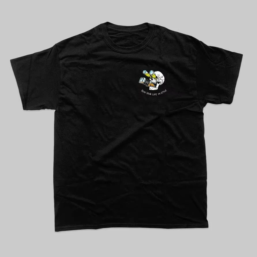 

Drunkard Skull Print American Harley Vintage Cotton Print Short Sleeve Men's and Women's T-shirt FE13 Motorcycle T-shirt