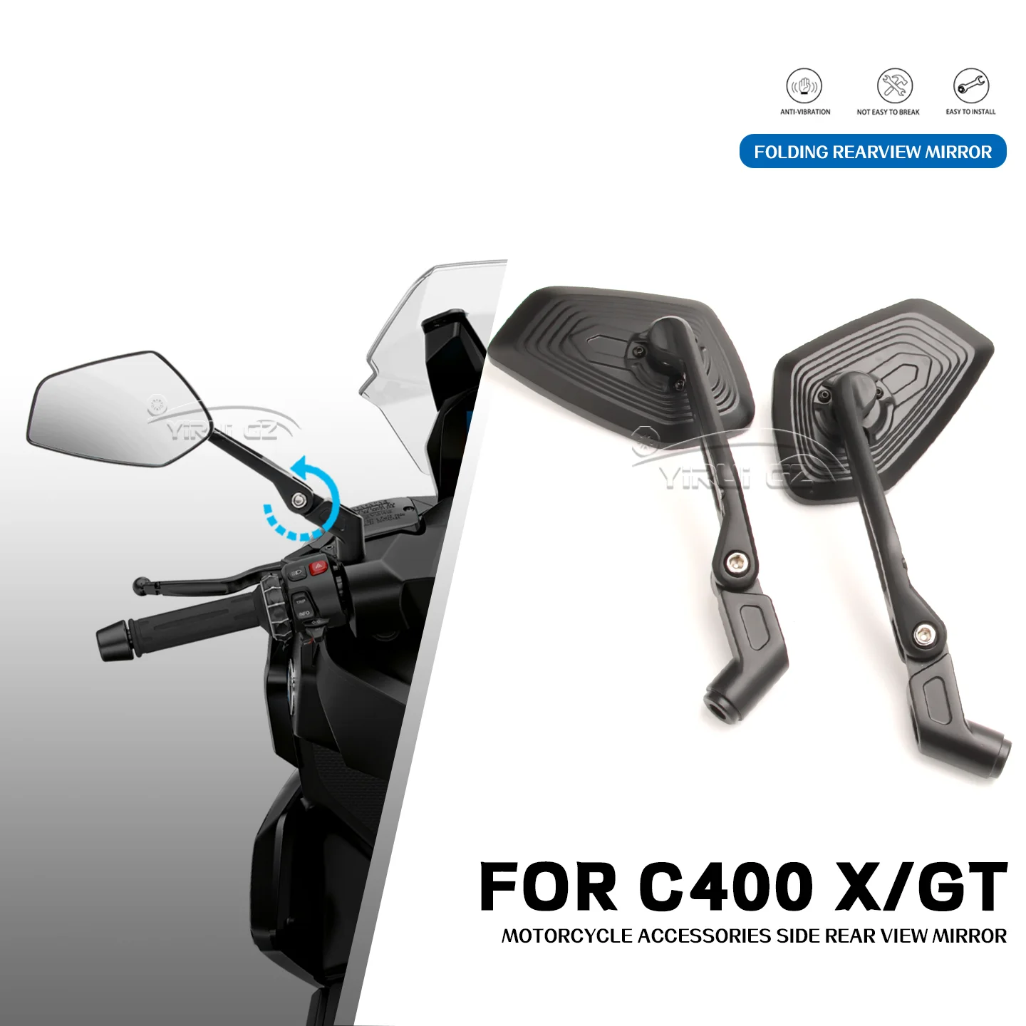 

Motorcycle Accessories For BMW C400X C400GT 400 X/GT 2018- Motorcycle Rearview Mirror Aluminum Adjustable Side Rear View Mirrors