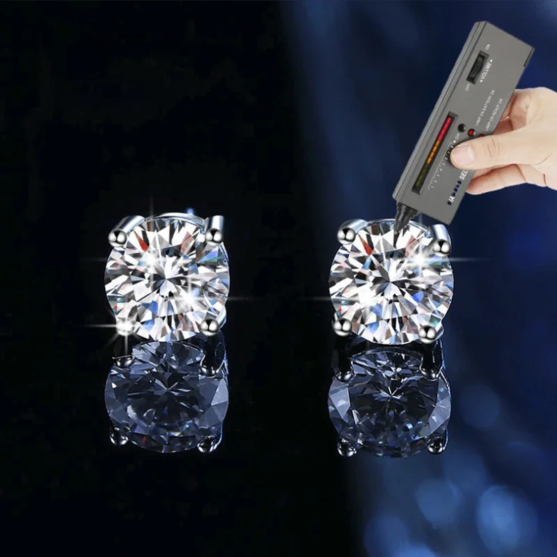 2 GRA Certificates Moissanite Studs Earrings Pass Diamond Tester Pen For Men Women 925 Silver 18K Plated Wedding Gemstone