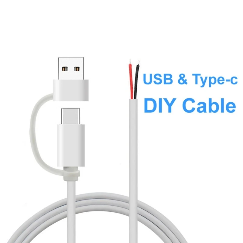 E41W USB Type C Male 2Pin Wire DIY Pigtail Cable 5V 2A Black USB Power with 2Pin Wire Connector for LED Light Fan Routers