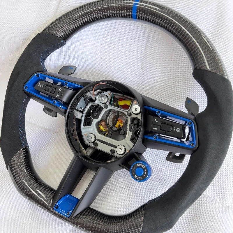 Custom Racing Car Steering Wheel For Porsche Panamera Cayenne Macan 718 Boxster Cayman 996 911 981 958 991-All Black Leather view 6