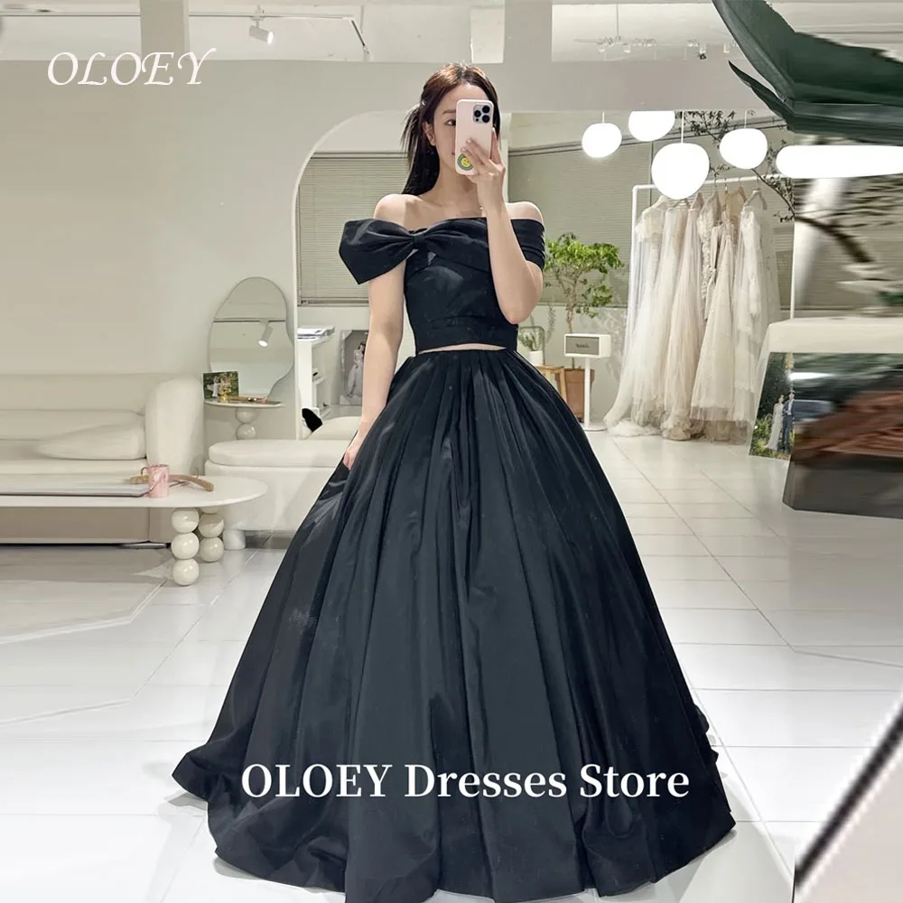 

OLOEY Black Taffeta Evening Party Dresses 2PCS Korea Photo shoot Bolero Strapless Floor Length Formal Occasion Gowns Customized