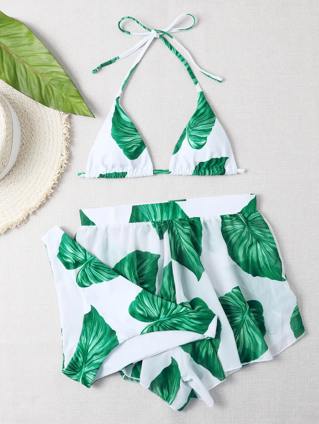 Bikini Tropical de 3 piezas para mujer, traje de baño de dos piezas con diseño triangular, estilo veraniego, 2024